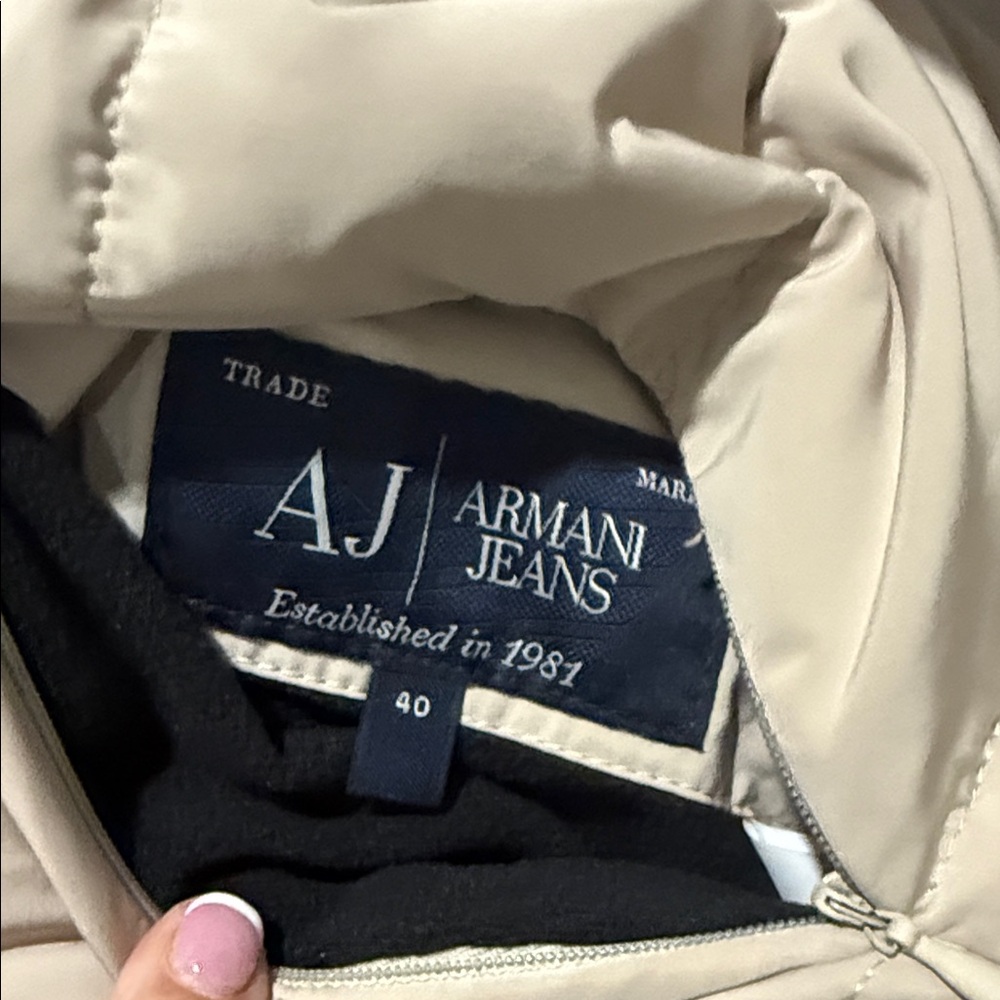 Armani Jeans Reversible Tan Quilted Puffer with Faux Fur Collar - Picture 4 of 8